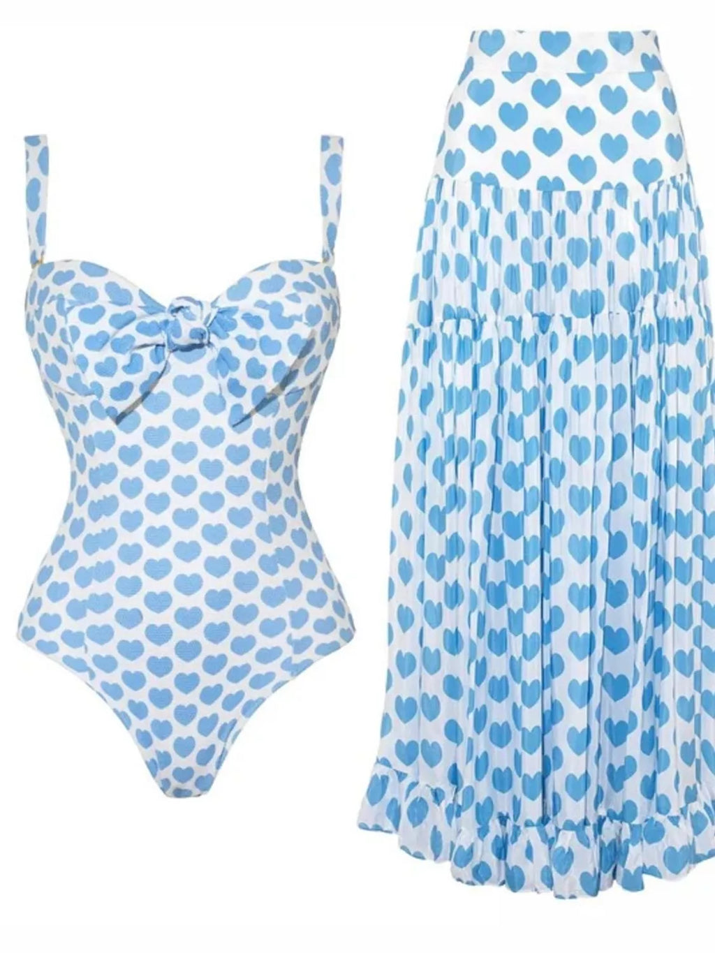 Printed Two Piece Swimwear Set With Ruffle Bow Skirt by Trendsi