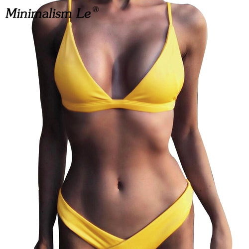 2020 Solid Bikini Set Women Backless Swimsuit With Pad Low Waist Swimwear
