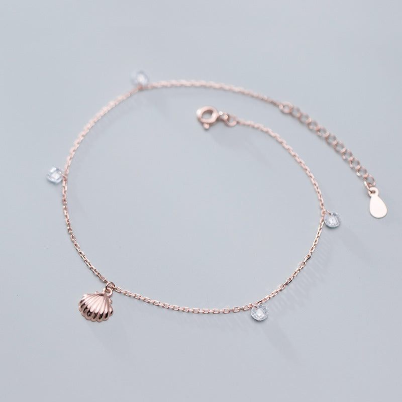 Ailuoqi S925 Silver Shell Anklet With Diamonds Geometric Design by La Sirène Salée