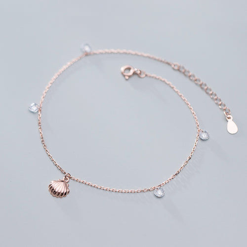 Ailuoqi S925 Silver Shell Anklet With Diamonds Geometric Design by La Sirène Salée