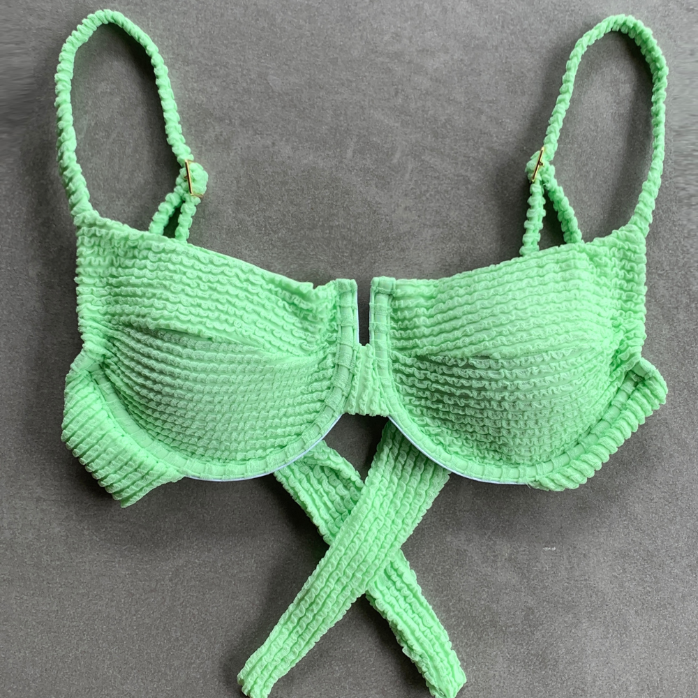 Minty Haze Textured Panneled Bikini Top