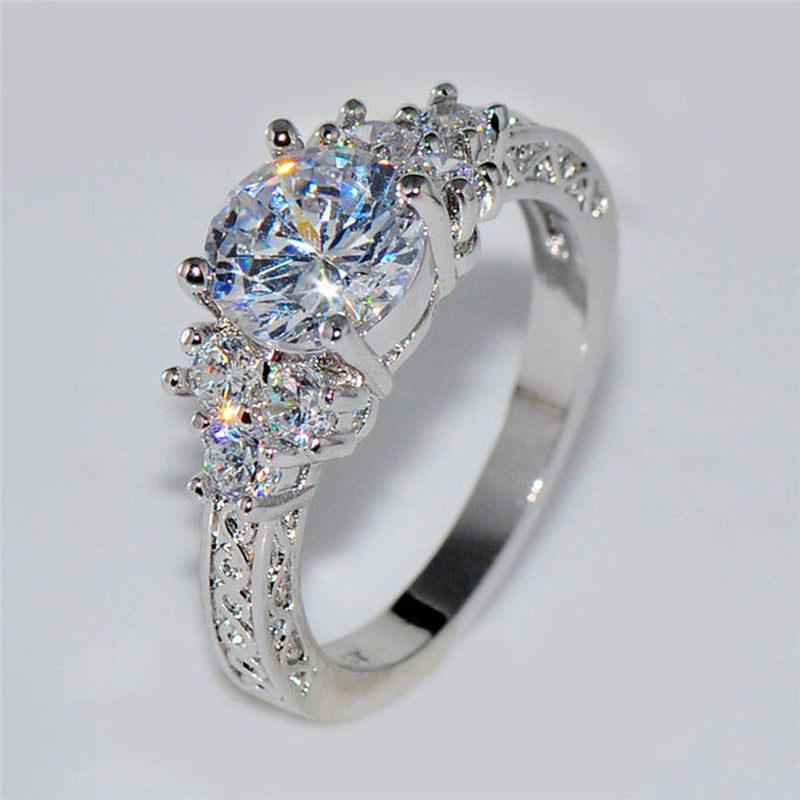 Exquisite Silver Engagement Ring - White Zircon Bridal Jewelry for Women