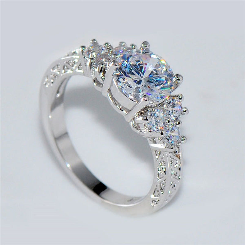 Exquisite Silver Engagement Ring - White Zircon Bridal Jewelry for Women