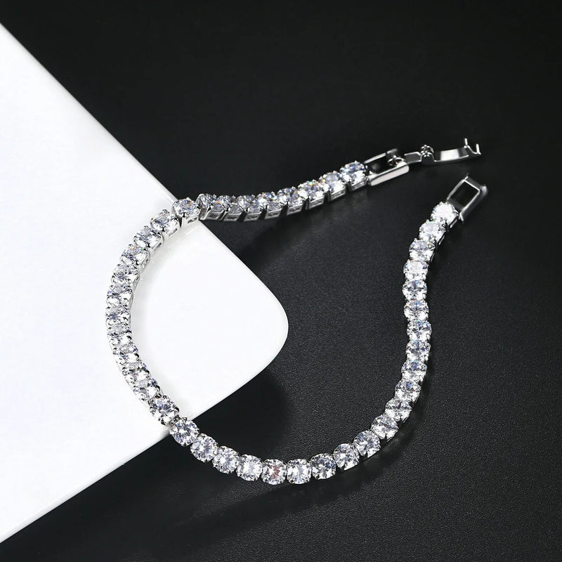 Dazzling Silver Zircon Tennis Bracelet - Elegant Jewelry for Women