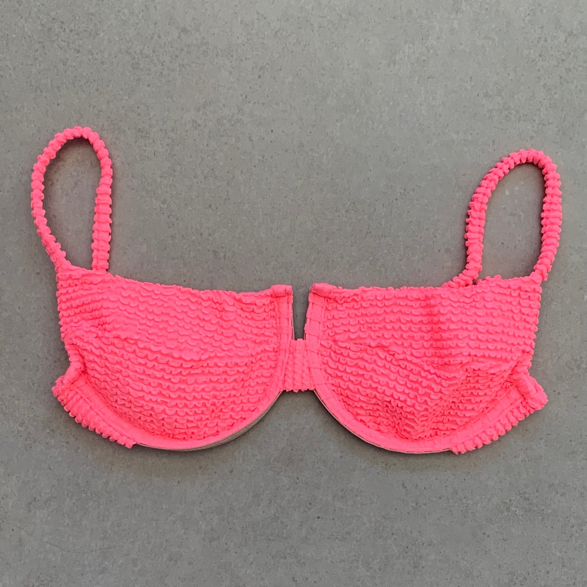 Neon Pink Flamingo Textured Panneled Bikini Top