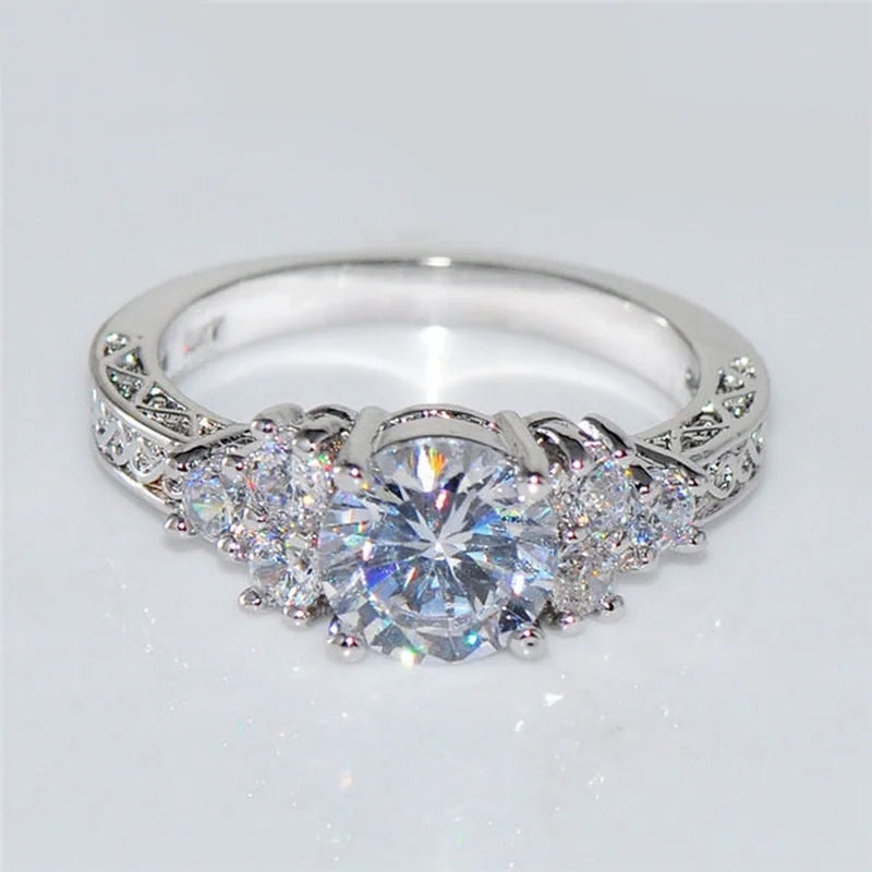 Exquisite Silver Engagement Ring - White Zircon Bridal Jewelry for Women