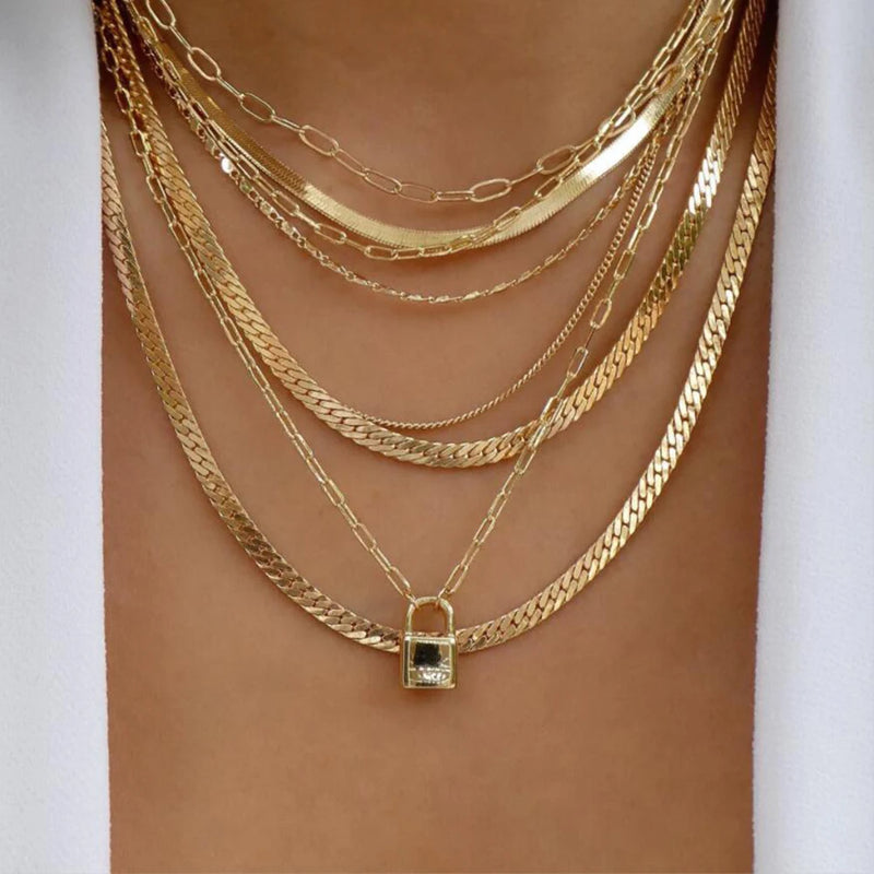 Vintage Gold Color Multi-Layer Necklace Set - Boho Crystal Pendant Jewelry for Women