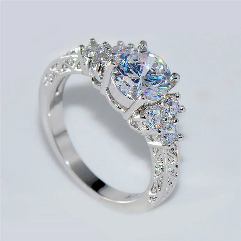 Exquisite Silver Engagement Ring - White Zircon Bridal Jewelry for Women