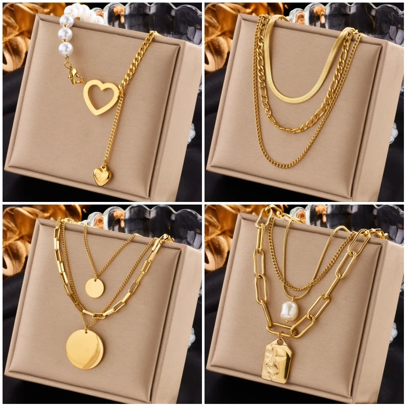 Elegant Gold Heart Pearl Necklace