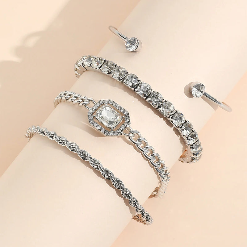 Elegant Rhinestone Twisted Bangle Set