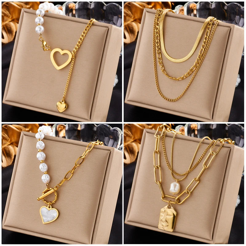 Elegant Gold Heart Pearl Necklace