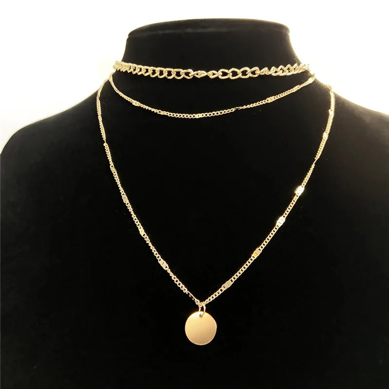 Vintage Layered Necklace - Aesthetic Pendant Jewelry for Women & Girls