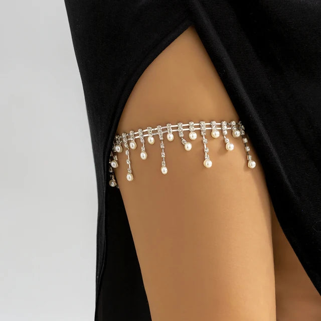 IngeSight.Z Multilayer Tassel Imitation Pearl Leg Chain - Adjustable Body Jewelry for Women