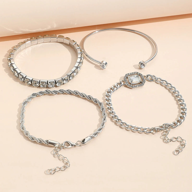 Elegant Rhinestone Twisted Bangle Set