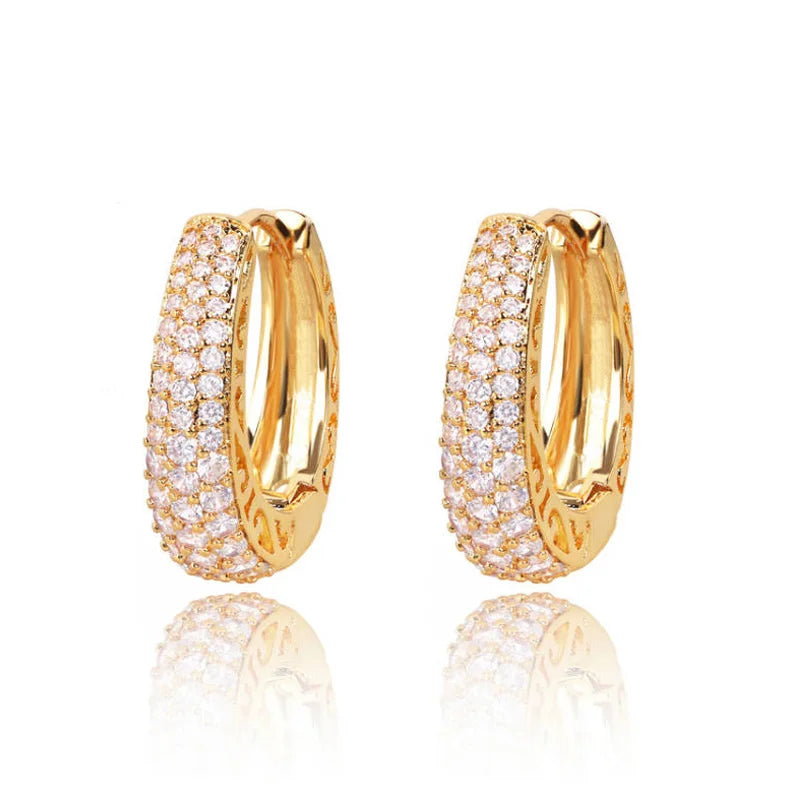 Huitan Luxury CZ Hoop Earrings - Gold Color Hollow Design for Women