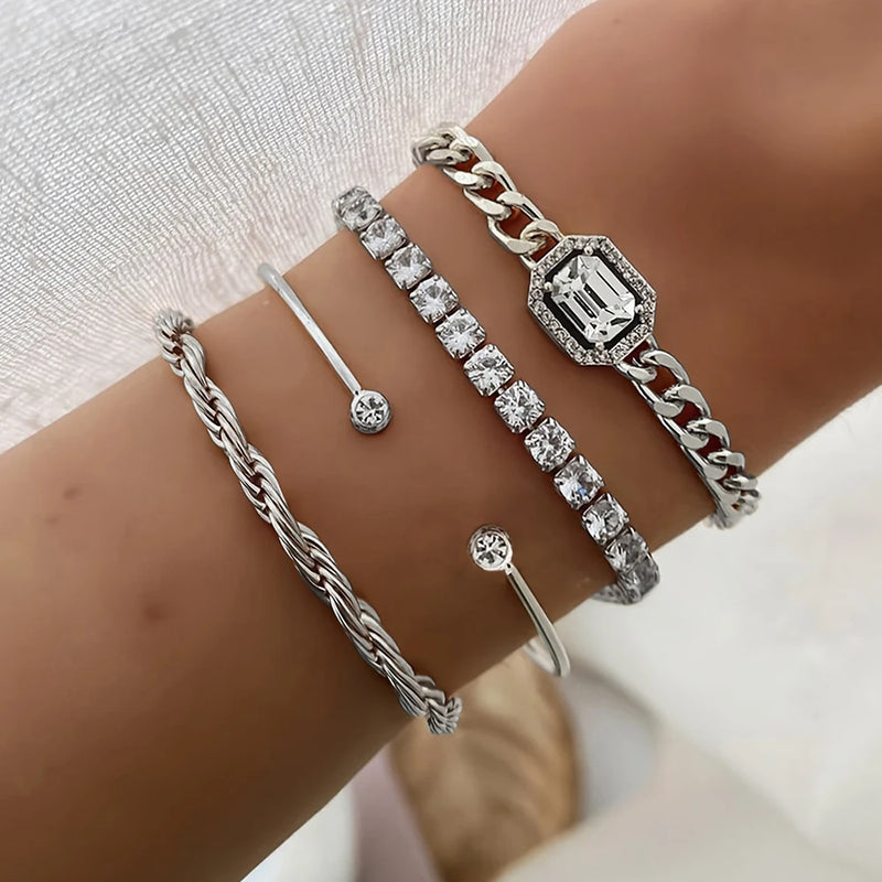 Elegant Rhinestone Twisted Bangle Set