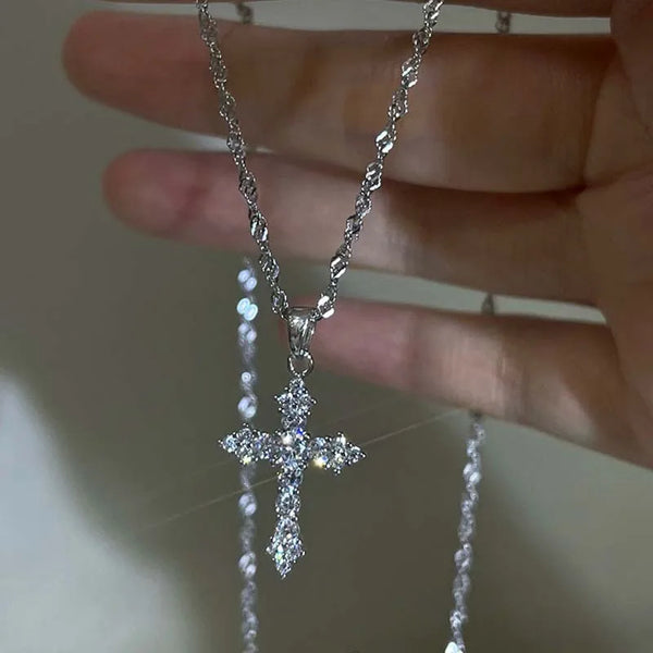 Elegant Silver Cross Pendant Necklace