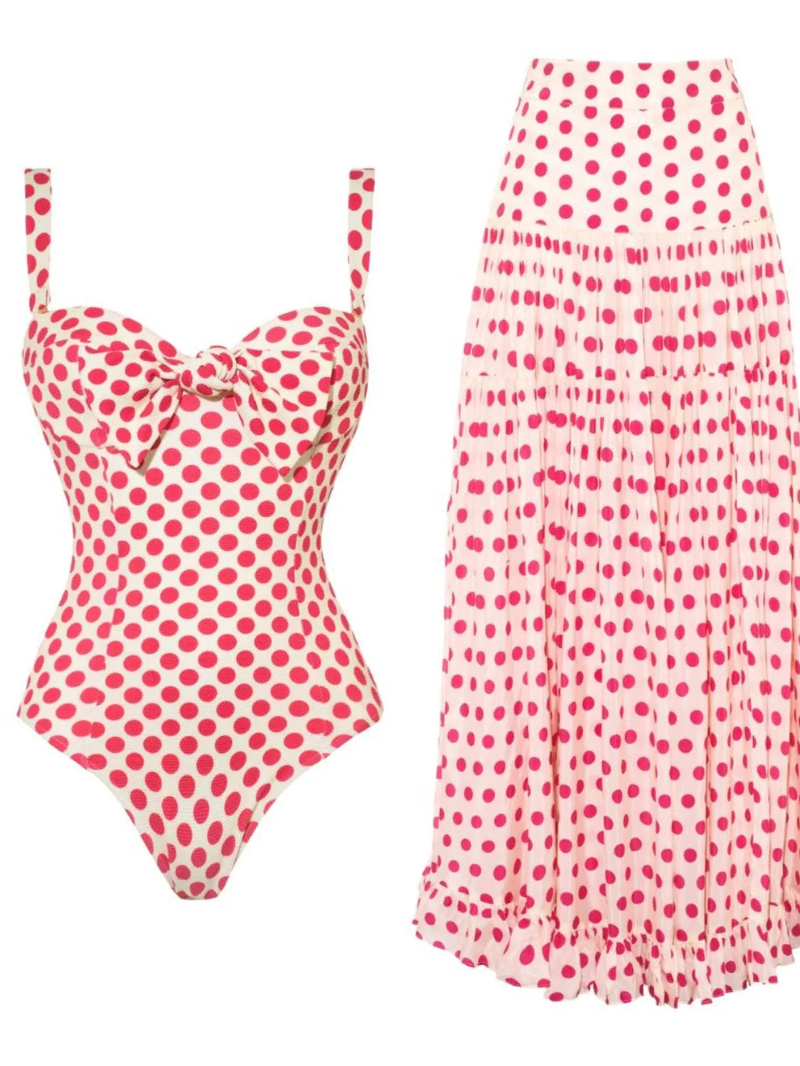 Printed Two Piece Swimwear Set With Ruffle Bow Skirt by Trendsi