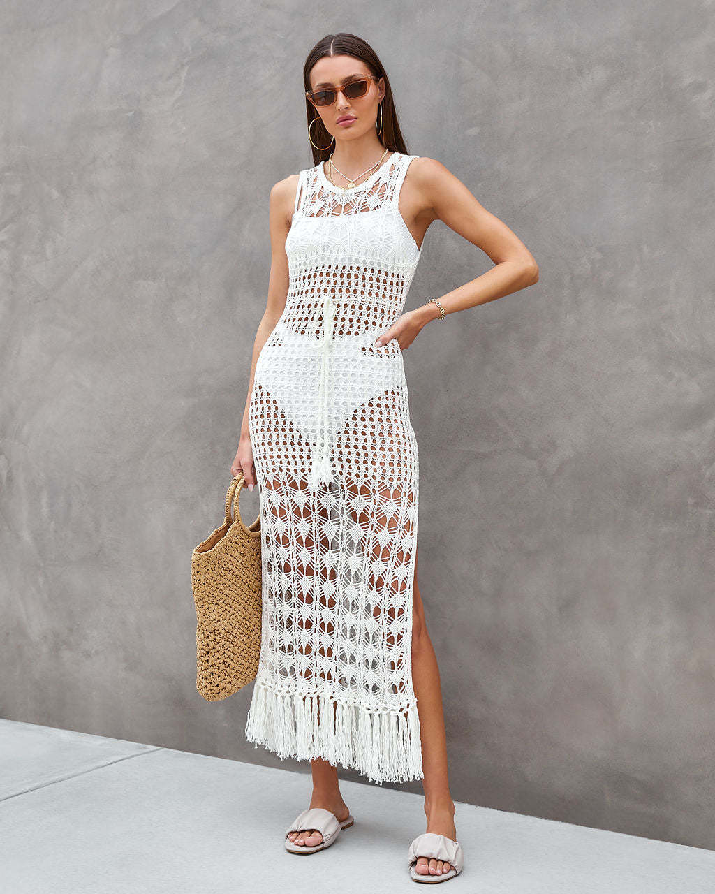 Hollow Knit Tassel Dress Cover Up for Beach Days and Sun by La Sirène Salée