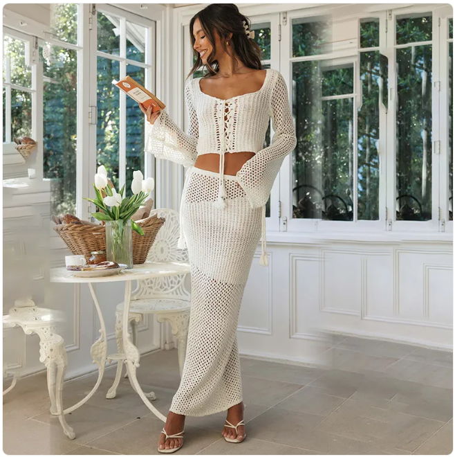 Women's Hollow Out Bikini Set Two Piece Beach Swimwear Polyester