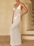 Crochet Knit Slit Beach Cover Up Dress Openwork Lightweight by Trendsi