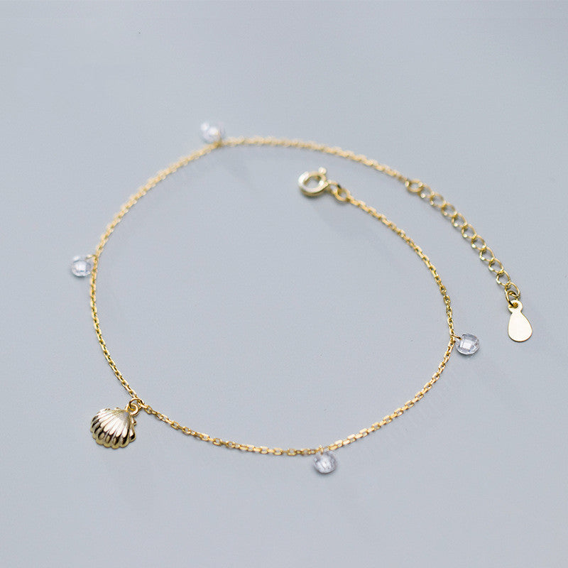 Ailuoqi S925 Silver Shell Anklet With Diamonds Geometric Design by La Sirène Salée